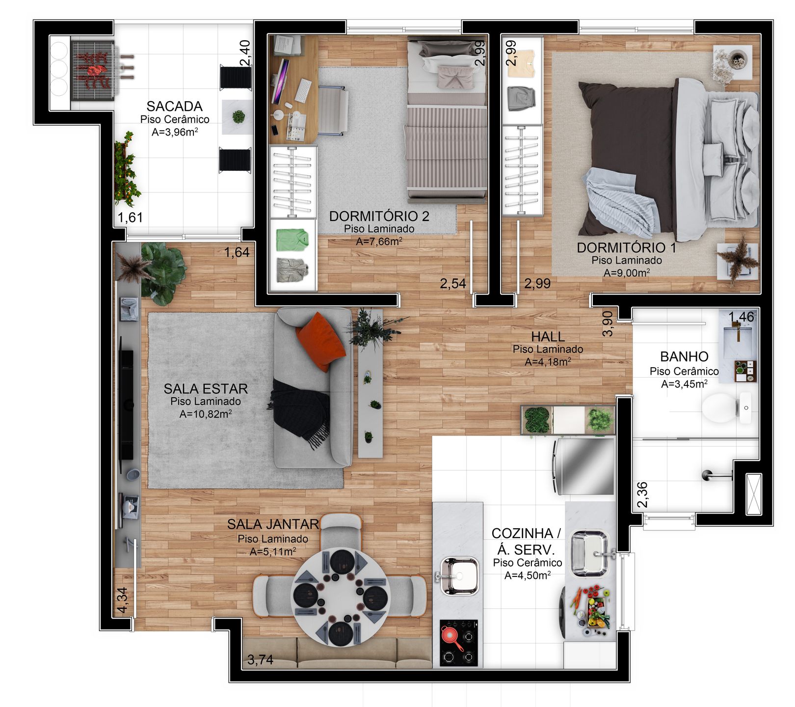 Apartamento, 1 quarto, 44 m² - Foto 3