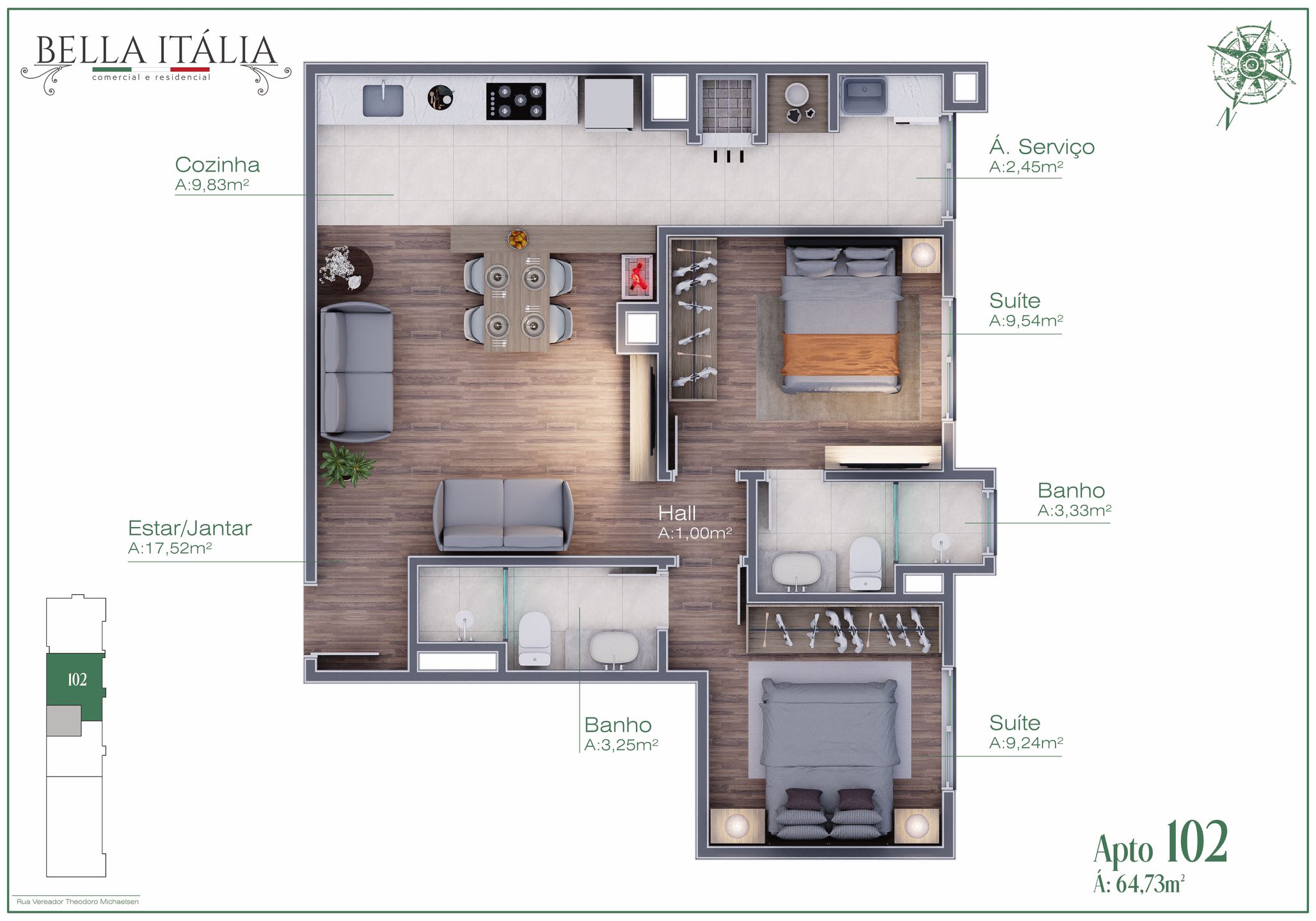Apartamento à venda em gramado, moura, com 2 quartos, 52.96m