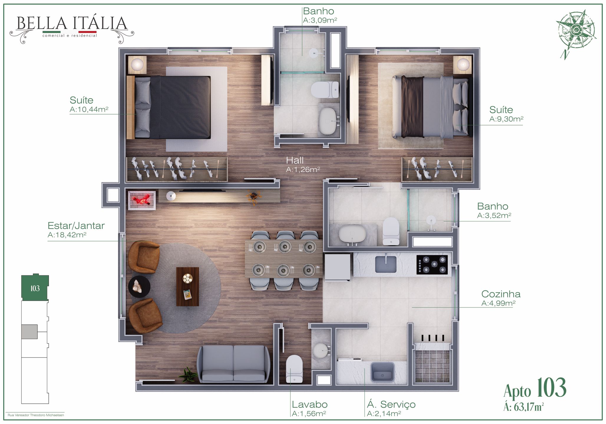 Apartamento à venda em gramado, moura, com 2 quartos, 52.96m
