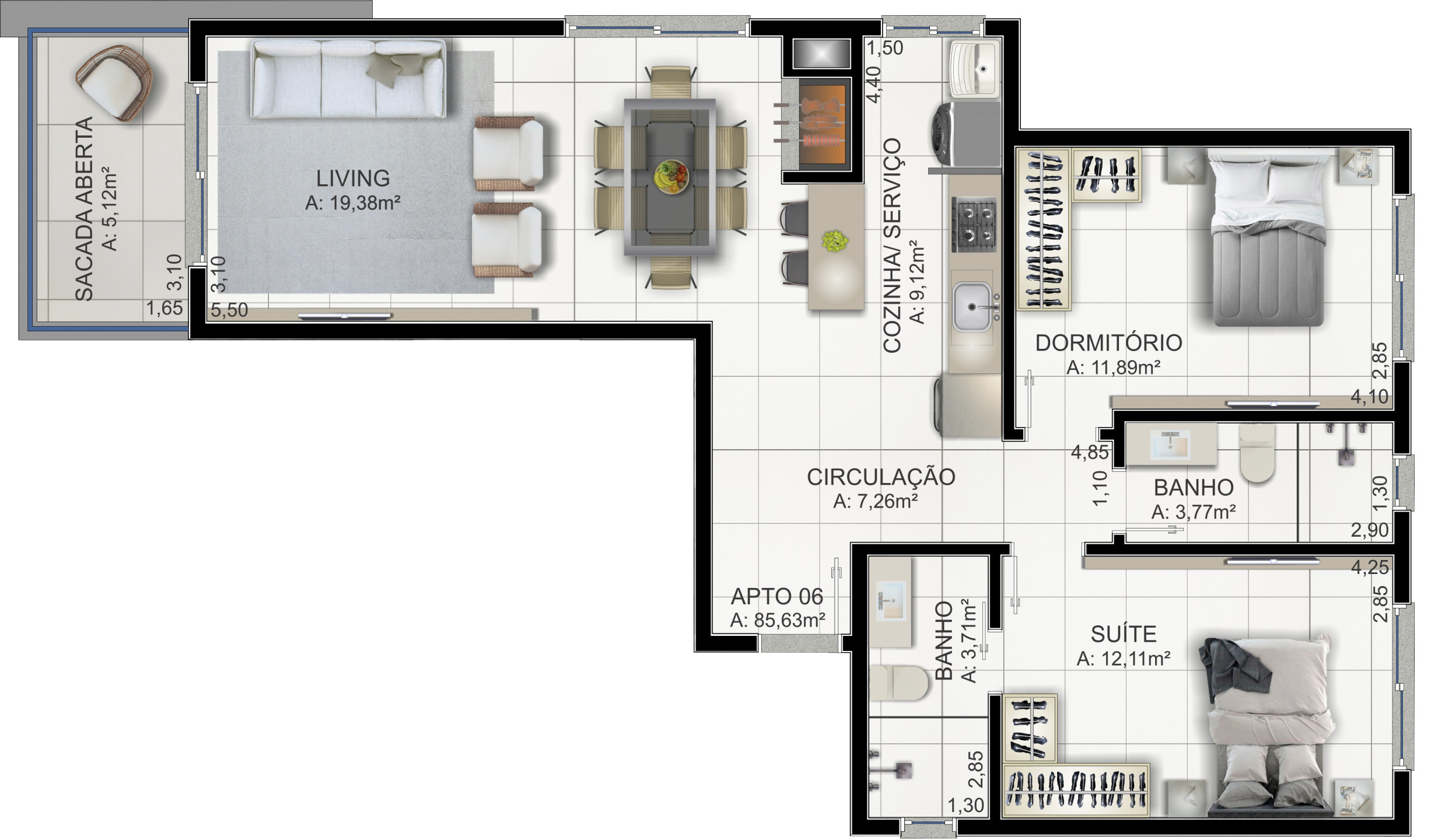 Apartamento de 2 quartos, 69m² no bairro Praia da Cal, em Torres | Eu Corretor