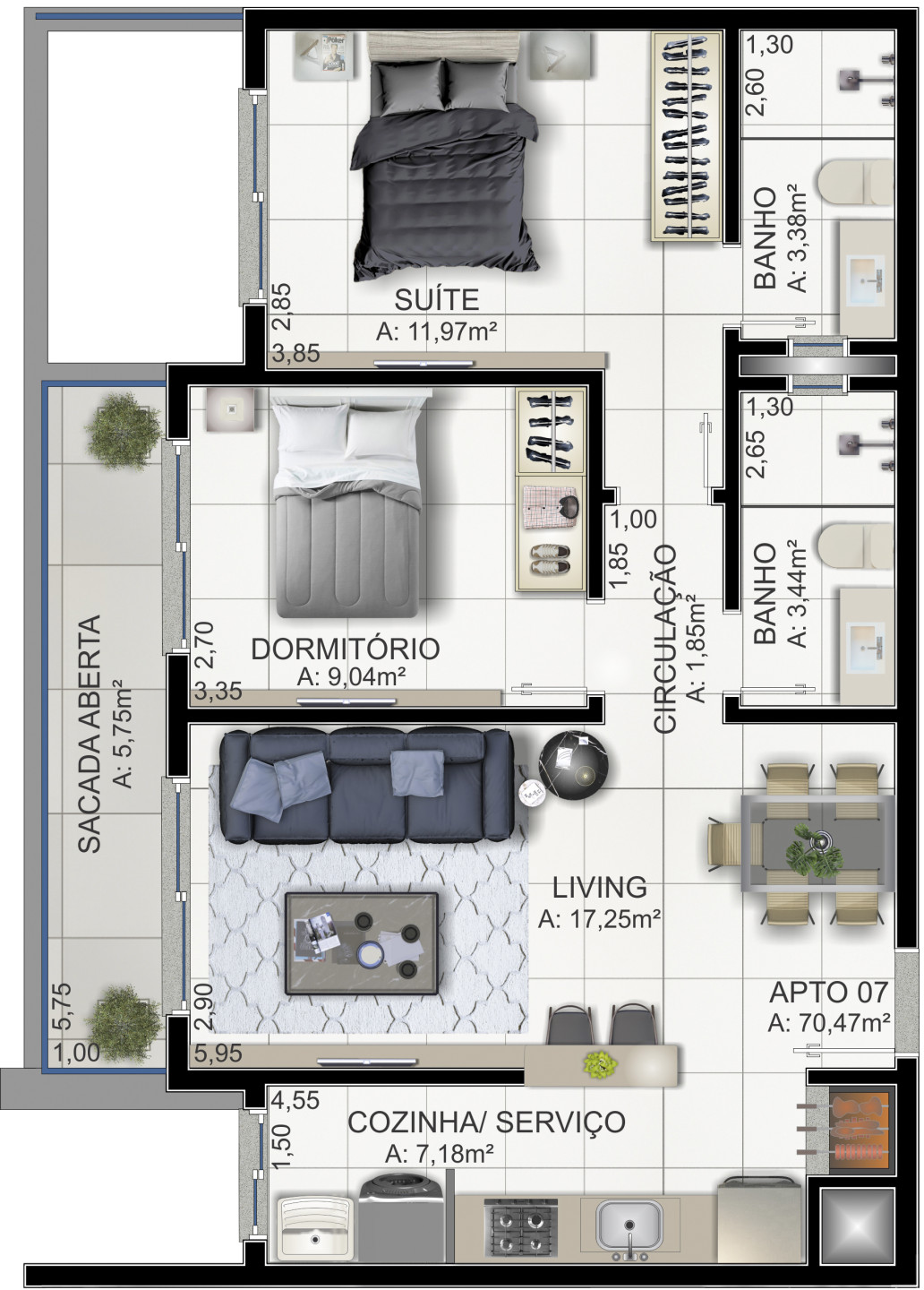 Apartamento de 2 quartos, 69m² no bairro Praia da Cal, em Torres | Eu Corretor